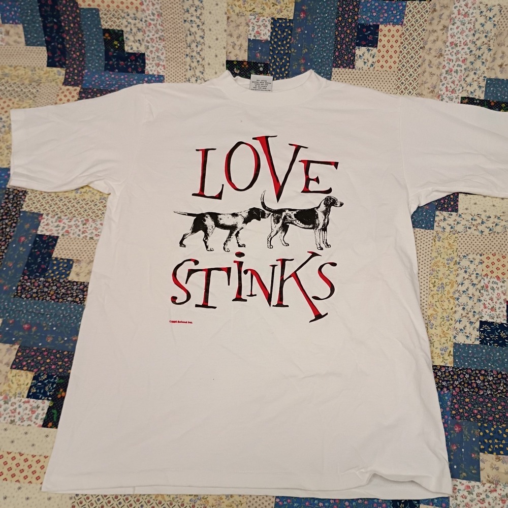 Vintage Love Stinks 95 Balzout T Shirt Size Large Have a Hardcore Day Funny Dogs